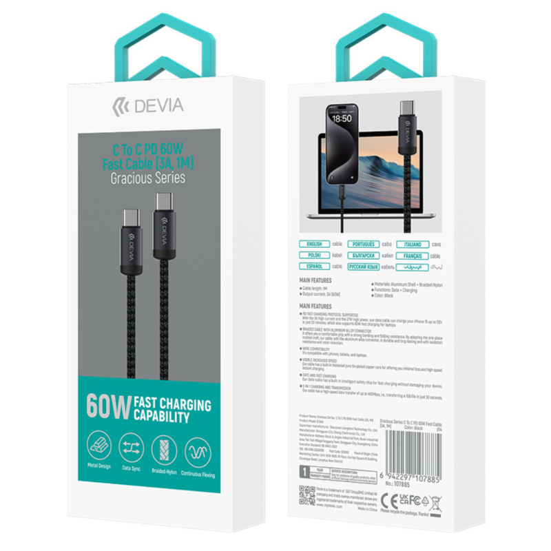 C to L PD FAST CABLE (3A, 1M) para 60W